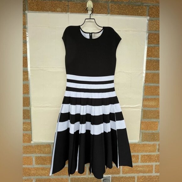 CAROLINA HERRERA Striped Cap-sleeve Pleated Dress size large - Picture 5 of 16